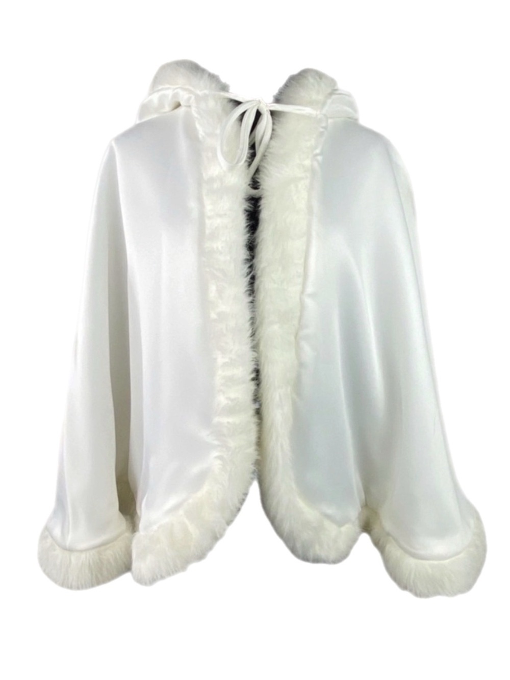 Reversible White Bridal Wedding Cape Faux Fur Trim Satin White & Faux Fur​​​​​ - Picture 3 of 14